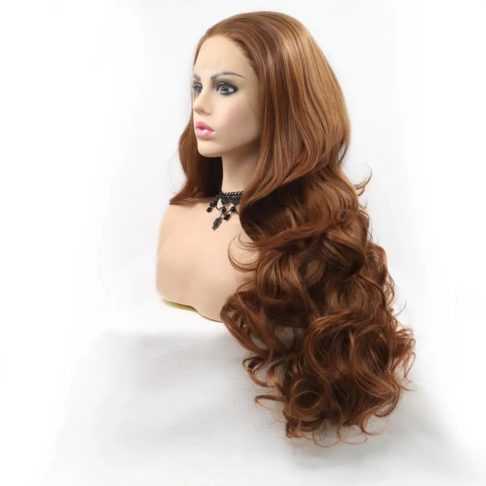 Long Color Wig Wavy High Temperature Fiber Free Part 28 Inch 150% Heavy Density Lace Front Synthetic Wigs Venvee |