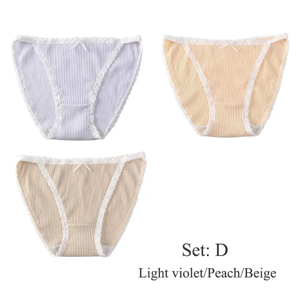 set D 3 pieces BllooBeell, 3 шт., хлопковое нижнее белье для женщин, сексуальные кружевные трусики для девочек, бесшовные трусы, низкая посадка, одноцветные женские трусы, нижнее белье, M/L/XL - Цвет: set D 3 pieces