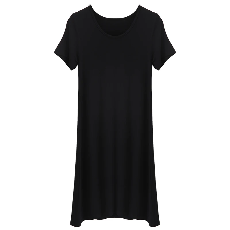 Удлиненная комбинация из модала однотонная с коротким рукавом круглым вырезом |