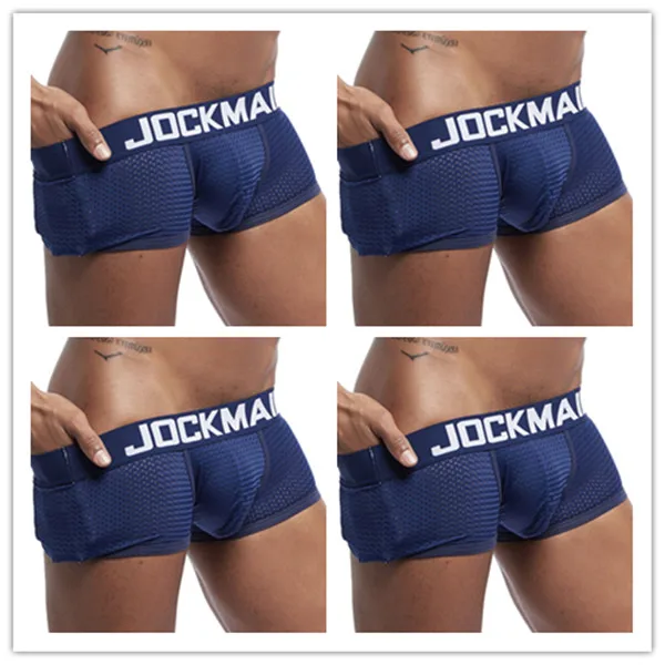 JOCKMAIL, 4 шт./лот, сексуальное мужское нижнее белье, боксеры, дышащая сетка, мужские трусы, u-образные выпуклые мужские боксеры, мужские трусы, летняя мужская одежда - Цвет: 4 navy