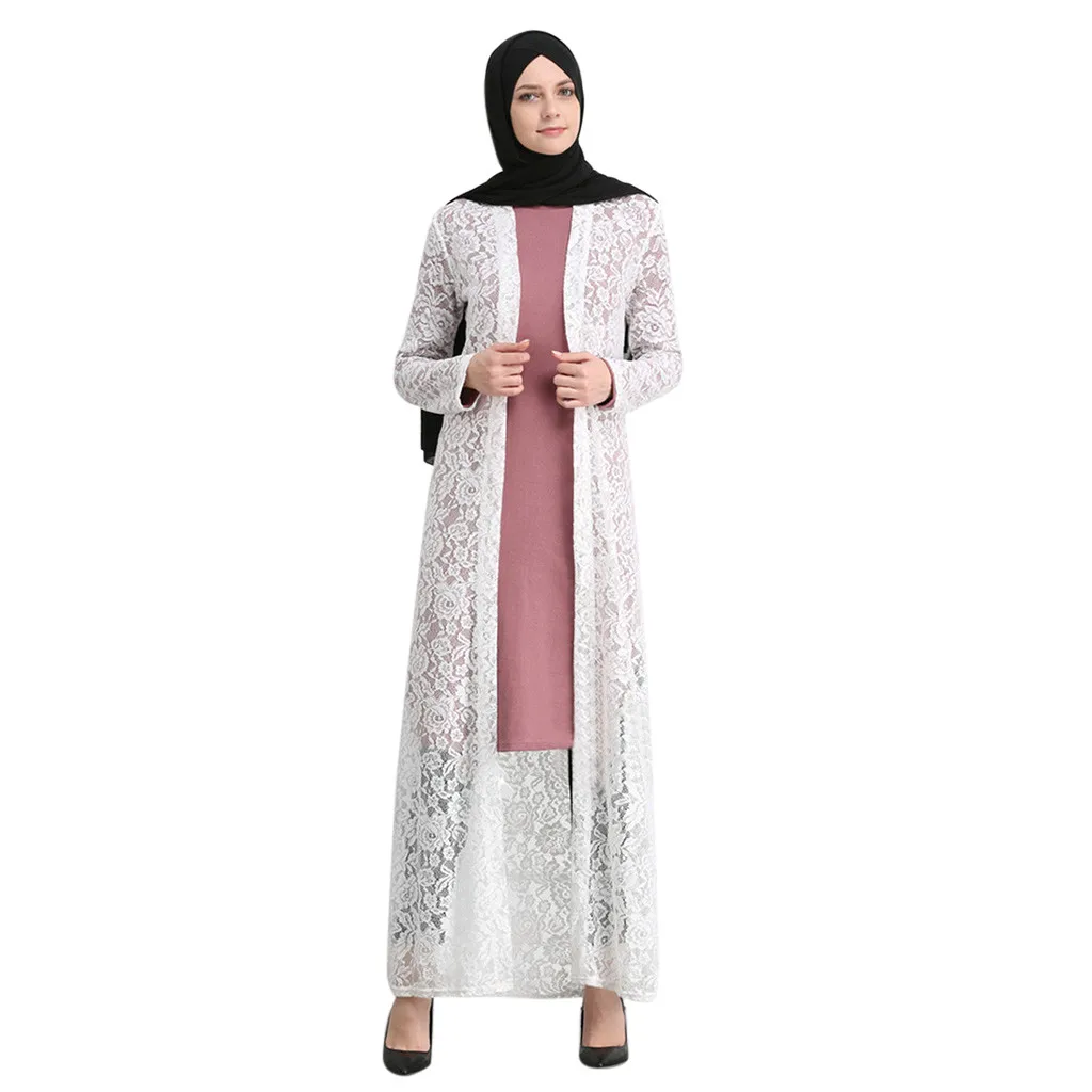 Женский Повседневный халат Musulmane Abaya кружевной кардиган с открытым верхом