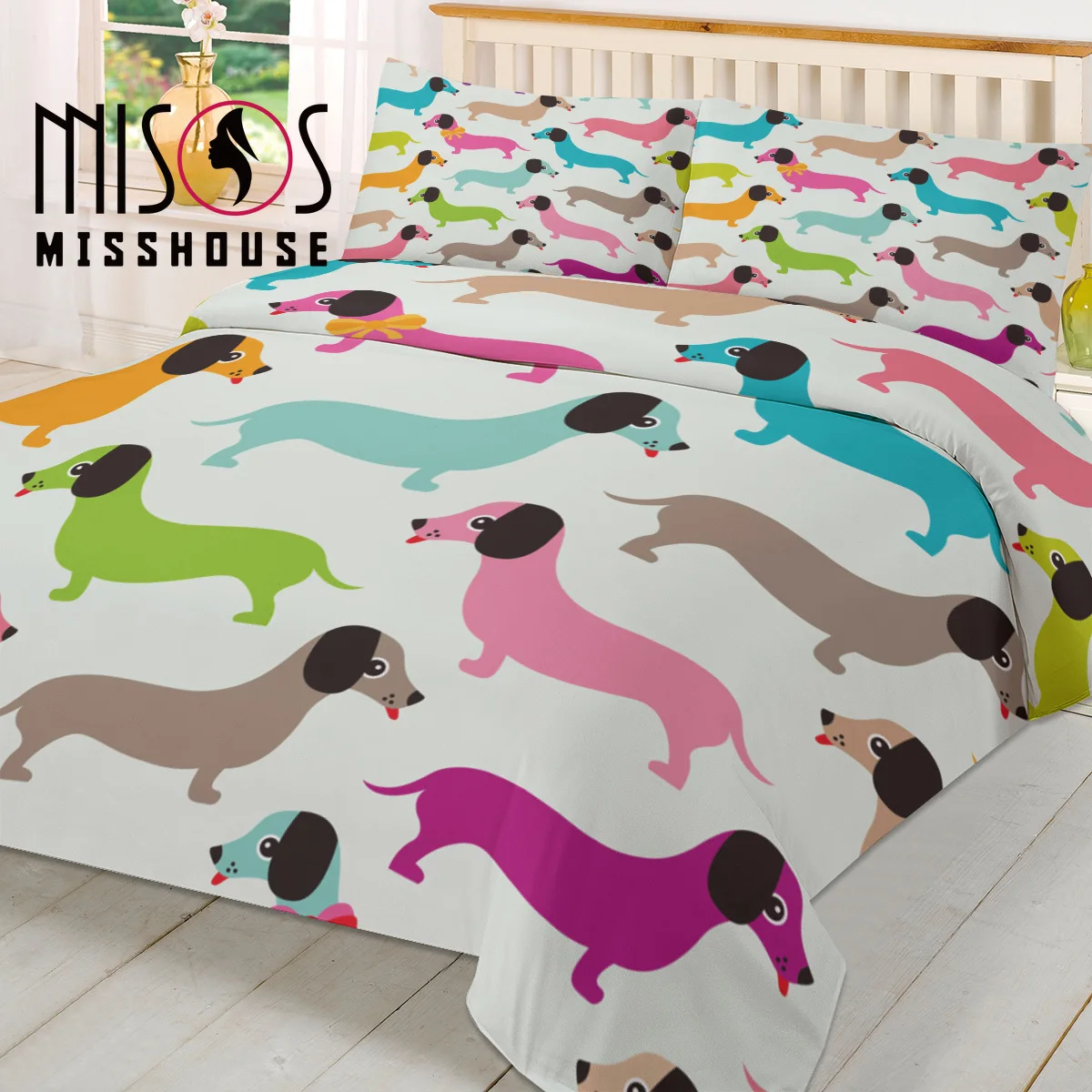 Комплект постельных принадлежностей с рисунком таксы собачки домашний текстиль