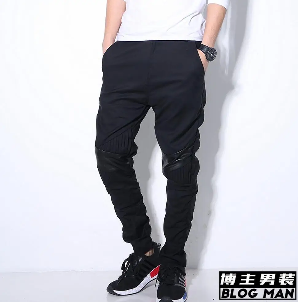 28-37 ! 2016 Men clothing spring black casual pants male patchwork pleated slim long harem pants singer costumes