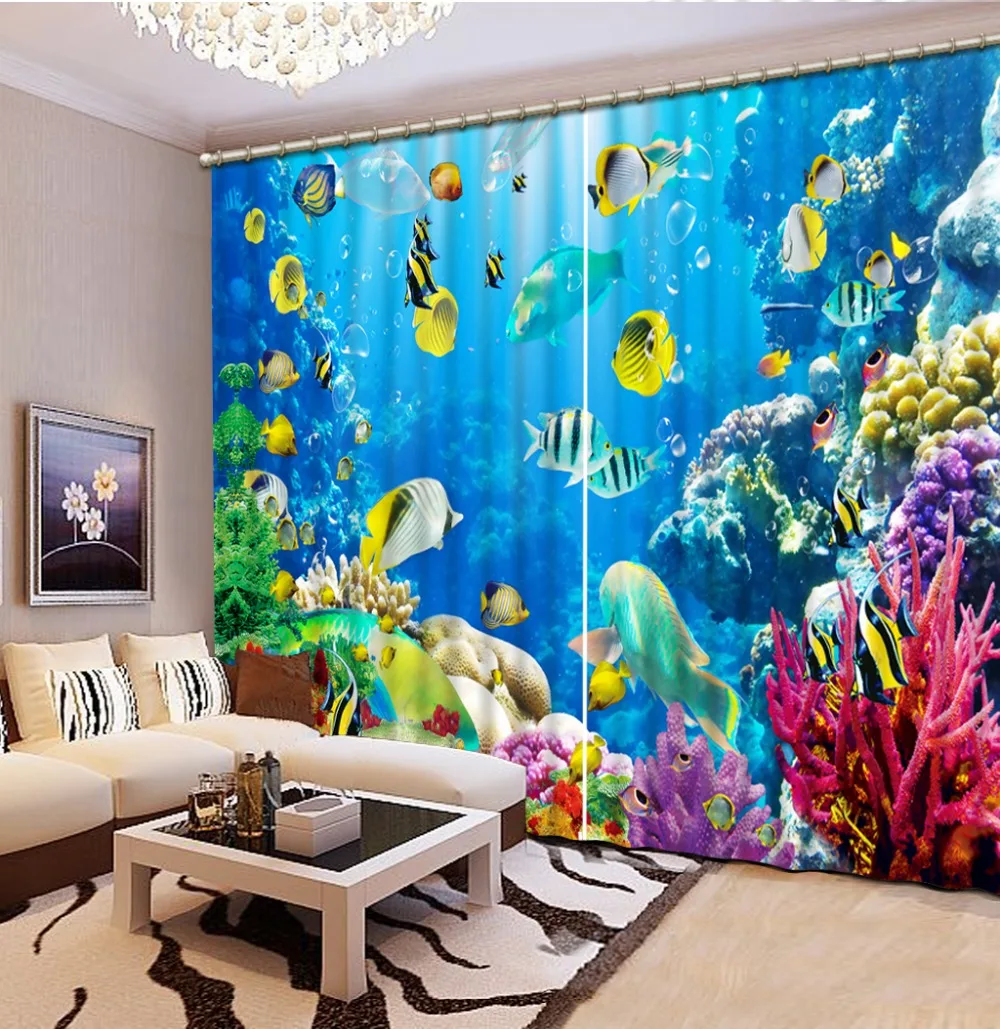 Rideaux Cortinas наволочка для детской спальни подводный мир 3D затемнение окон гостиной