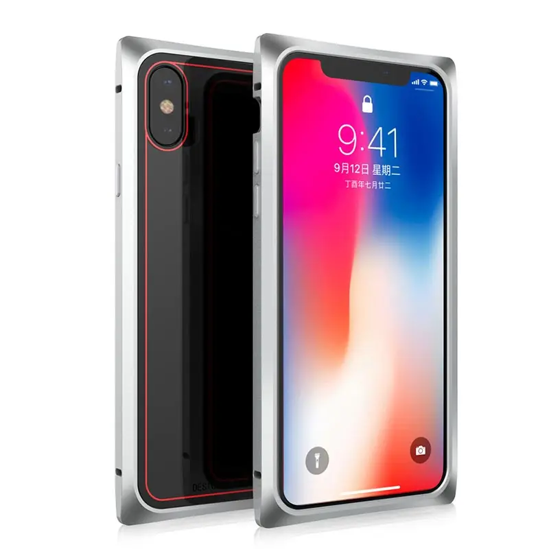Suntaiho Magnetic Adsorption Phone Case for iPhone X case for iPhone 7 8 Standing Square Magnetic Tempered Glass back Phone case