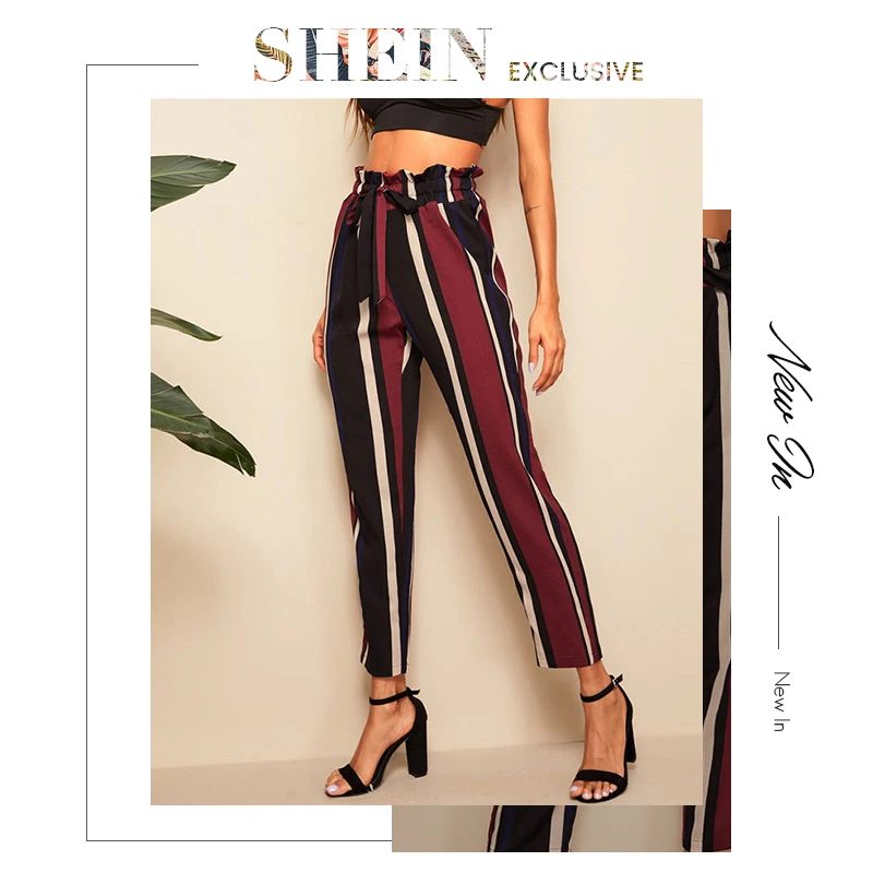 SHEIN женские брюки в полоску с высокой талией,, элегантные брюки с высокой талией, весна-лето, офисные женские рабочие брюки
