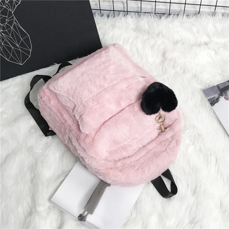 Women Velvet Backpack Cute Flannel Backpacks Large Fashion Leather Bag For Teenage Girls School Bags Winter Plush Rucksack XA79H |