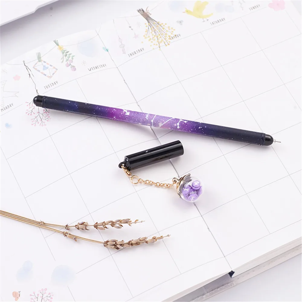 6pcs Starry Sky Gel Pens 0.5mm Flower Pendant Neutral Pen Kawaii Stationery School Office Signature Supplies Constellation | Канцтовары