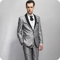 classic silver grey men suits for wedding black peaked lapel slim fit groom tuxedo best man blazers 2 piece ternos costume homme