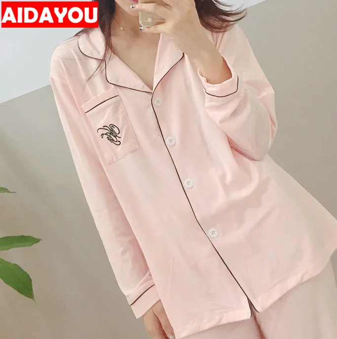 Женский Пижамный костюм 2 шт. пижамы Kawaii корейский стиль длинный рукав на