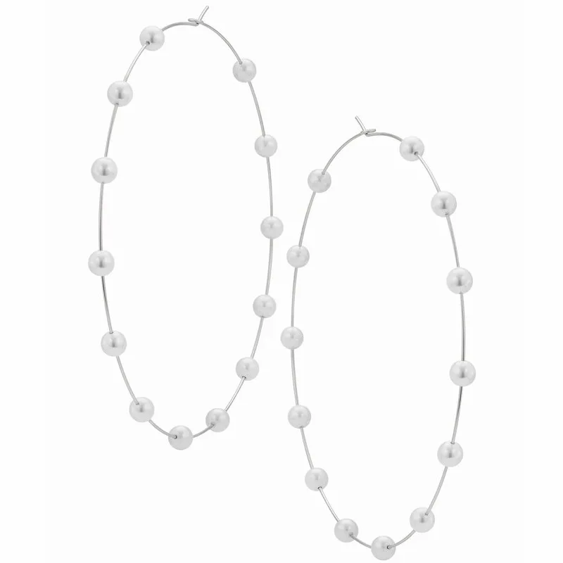 Silver Модные серьги-кольца ручной работы золотого и серебряного цвета с большим жемчугом для женщин, свадебные серьги-кольца больших размеров для свадьбы - Окраска металла: Silver