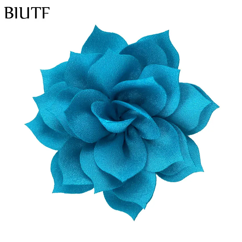 24-blue 10 шт./лот 3,2 ''Ткань Цветы Ткань Цветок лотоса Дети Женщины DIY волосы цветок вечерние украшения FH52 - Цвет: 24-blue