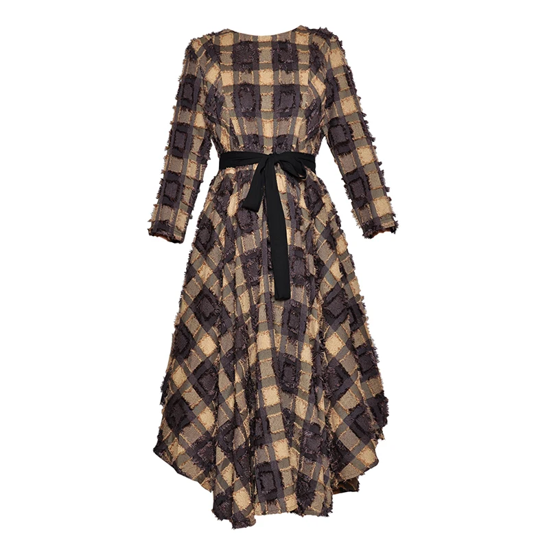 HIGH QUALITY New Fashion 2018 Fall Winter Designer Runway Dress Women's Plaid Asymmetrical | Женская одежда
