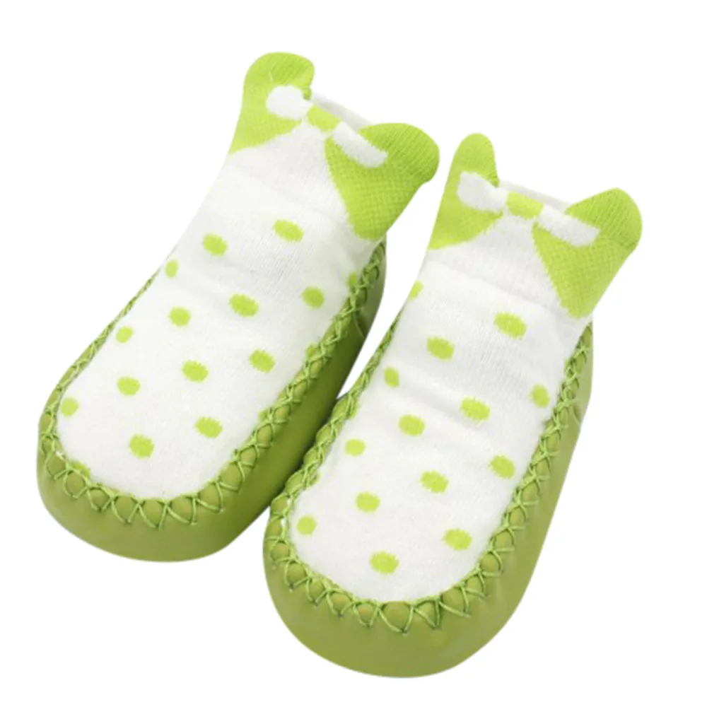 Toddler Baby Girl Boy Shoes First Walker Bow Dot Newborn Baby Girls Boys Anti-Slip Socks Slipper Shoes Boots - Цвет: Green