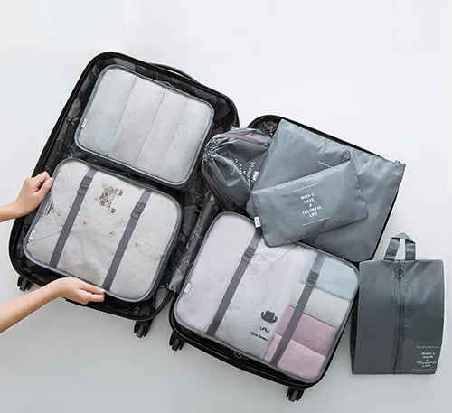 Gray 7pcs Set Дорожная сумка для хранения, наборы для одежды, нижнее белье, обувь для женщин, аккуратный Органайзер, сумка, чемодан, домашний шкаф, контейнер - Цвет: Gray 7pcs Set
