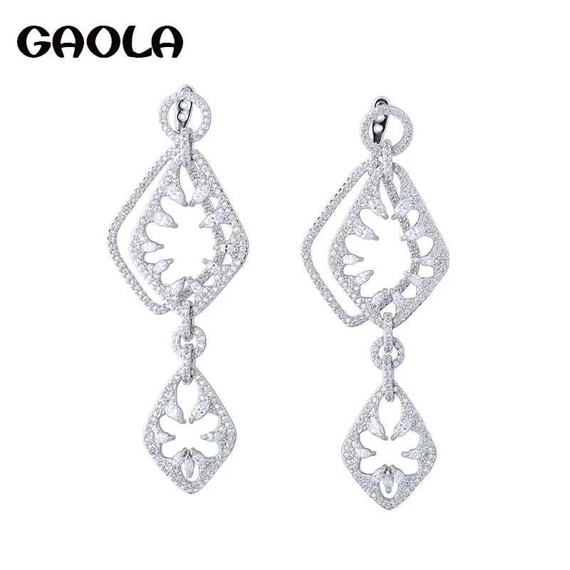 

GAOLA High Quality White Gold Color Geometric Cubic Zirconia Dangle earings fashion jewelry 2019 GLE6007