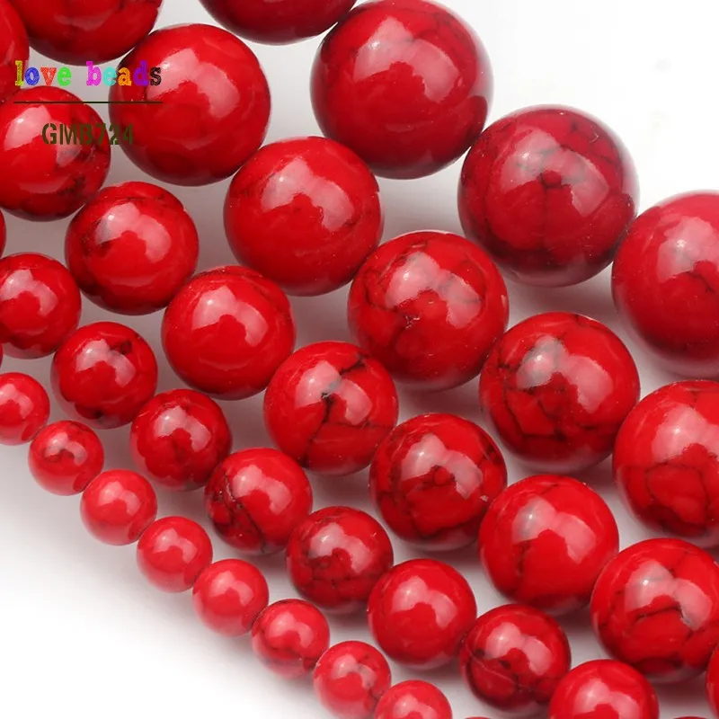 Red Howlite Stone Beads for Jewelry Bracelet Making Round Loose Beads Strand 15'' 4/6/8/10/12mm