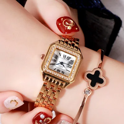 Gold Case White Dail Relogio Masculino GEDI новые модные роскошные брендовые маленькие квадратные Стразы с циферблатом браслет из нержавеющей стали Кварцевые женские часы saati - Цвет: Gold Case White Dail