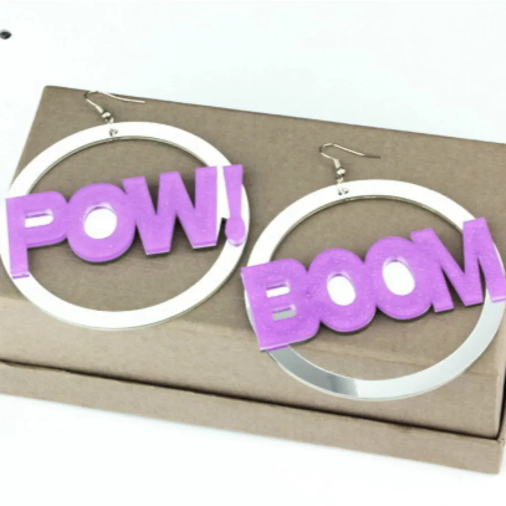 2019 новые полимерные фиолетовые английские буквы POW BOOM большие круглые кольца