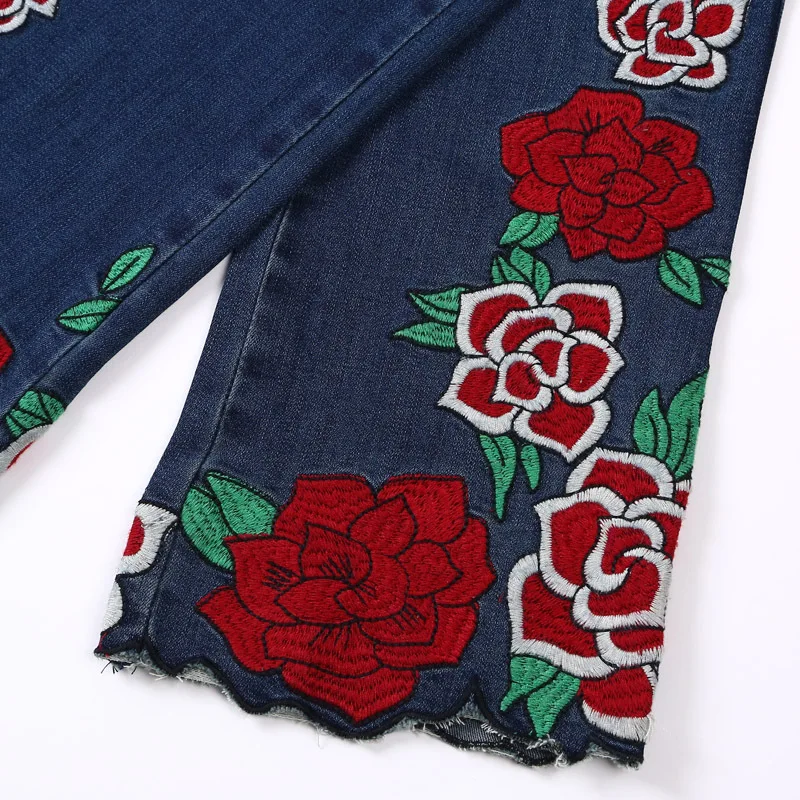 FERZIGE бренда Slim Fit Брюки для девочек Женский класса люкс с вышитыми цветами джинсы