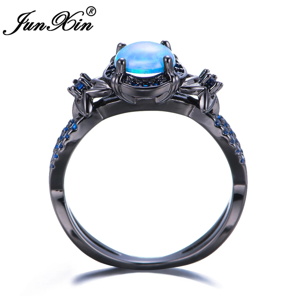 Женское кольцо с опалом junxin модное винтажное синими цветами черного золота 2017| |