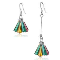 personality long fan shaped women silver plated jewelry asymmetric sweet colorful crystal dangle earrings xze270