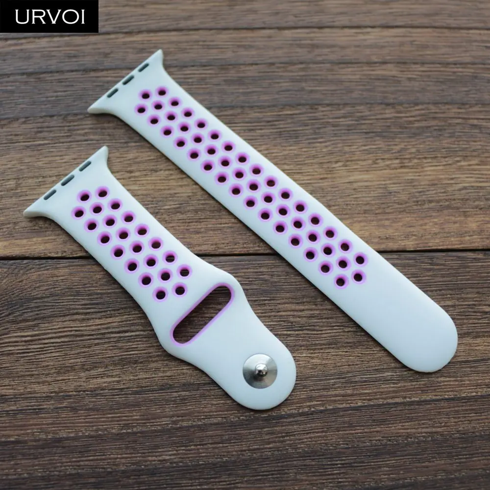URVOI ремешок для apple watch series 5 4 3 2 спортивный ремешок для наручных часов iwatch, силиконовой лентой Замена дышащая новая цветов размер 38/40/42/44 мм - Цвет ремешка: White Purple