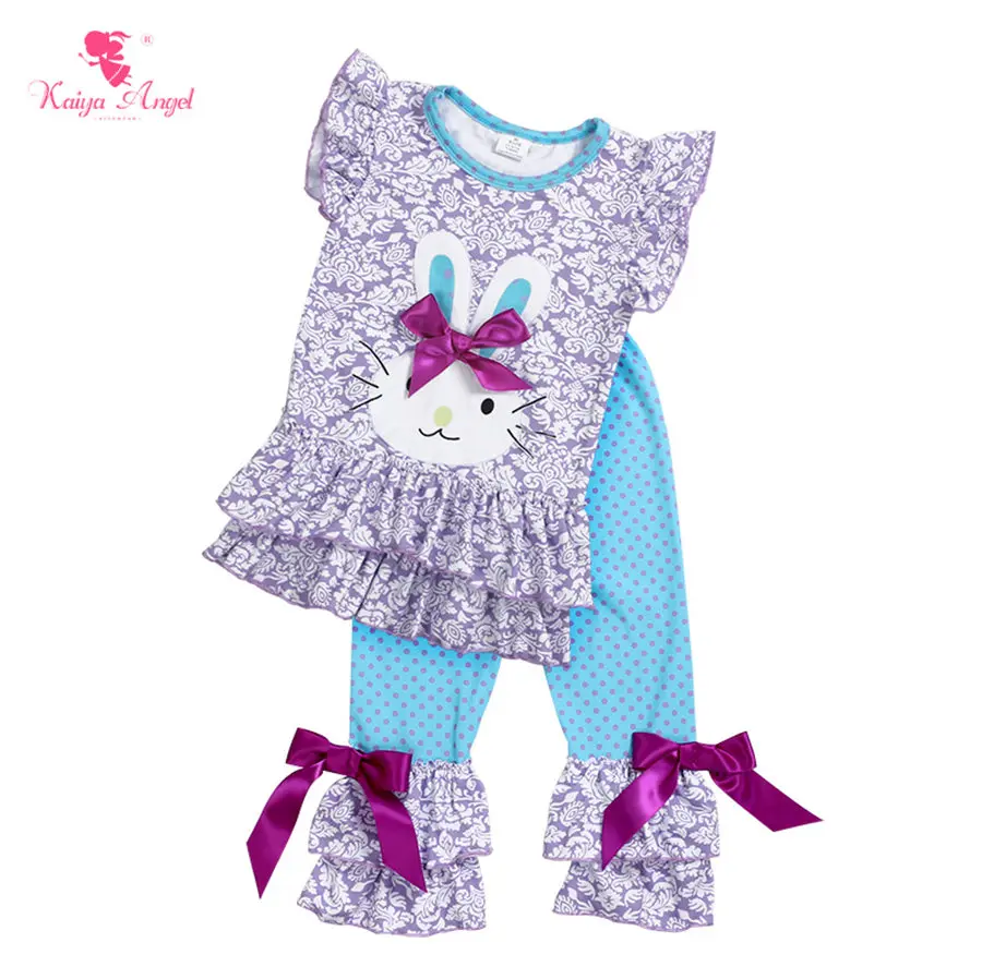 

Kaiya Angel/детская одежда с оборками для маленьких девочек; темно-фиолетовый костюм с бантиком и кроликом; детская одежда; оптовая продажа с фаб...
