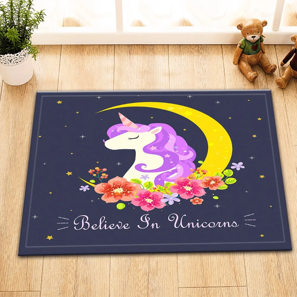 

LB Flower Unicorns Moon Stars Purple Bath Mat Anti-Slip Tape Bathroom Carpet Rug Doorway Floor Absorbent For Bathtub Home Decor