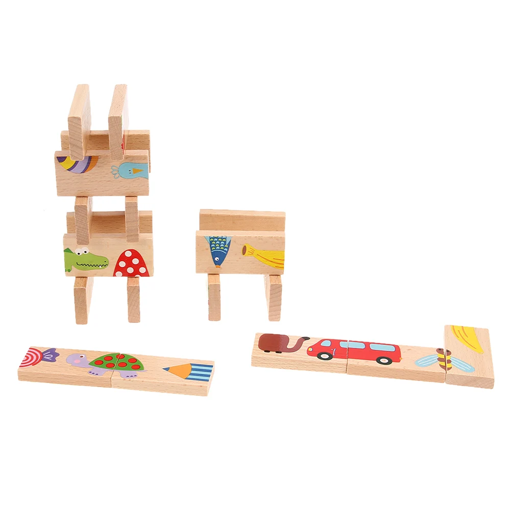 28 шт./компл. креативные деревянные игрушки домино животных цветные головоломки