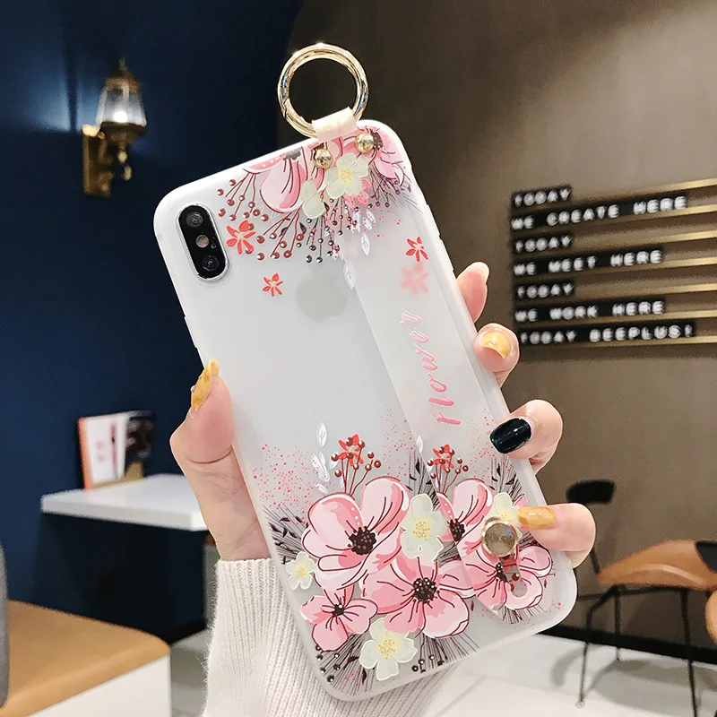 3D с тиснением и изображением цветка чехол для телефона для samsung Galaxy S9 S8 S10 Plus Note 8 9 S10e A750 A40 A60 M20 ремешок поддержки Мягкий ТПУ чехол