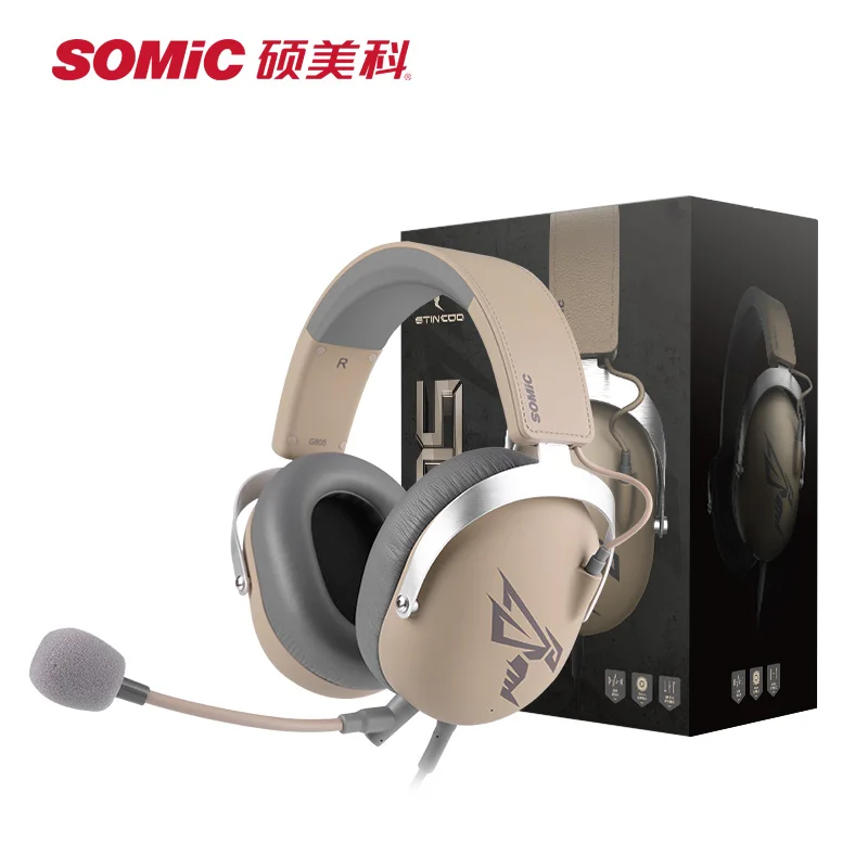 brown with box SOMIC игровые гарнитуры usb 7,1 виртуалные наушники шлем с микрофоном для PS4 PC компьютера Gamer видеоигры игры Xbox игры наушники - Цвет: brown with box