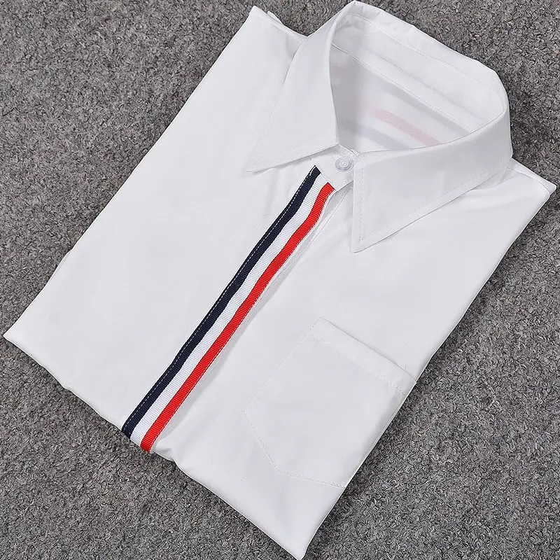 Женская Офисная Деловая блузка H белая хлопковая мягкая повседневная школьная на