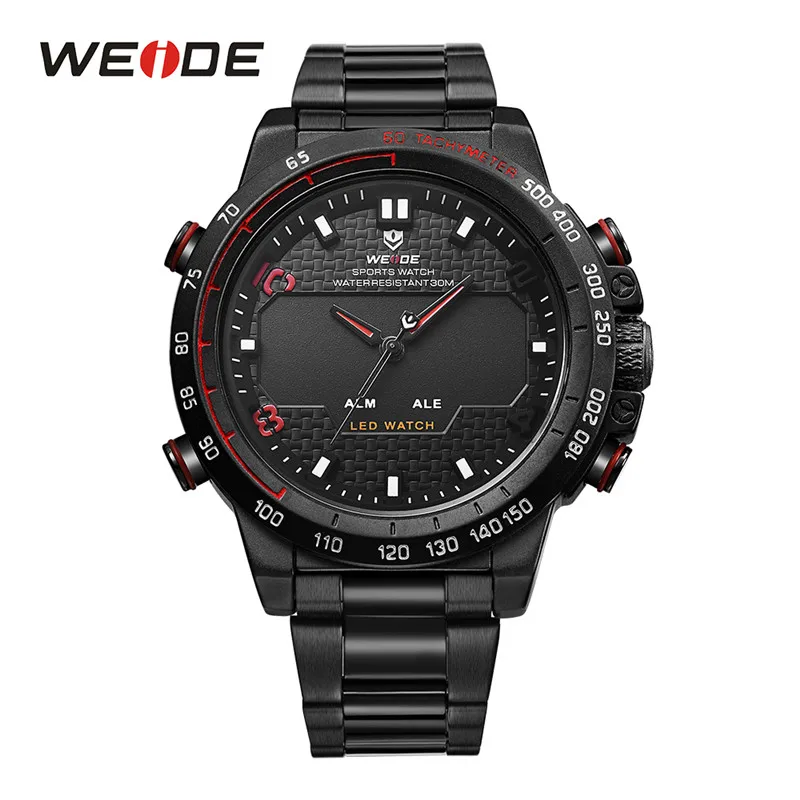 WH6102B-2C WEIDE Часы мужские LED Аналоговый двойной Дисплей сигнализации назад легкие спортивные Военное Дело часы большой циферблат Нержавеющая сталь ремешок кварцевые часы - Цвет: WH6102B-2C