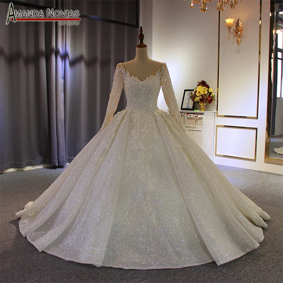 Robe de soiree свадебное платье с длинными рукавами Сверкающее свадебное платье новое