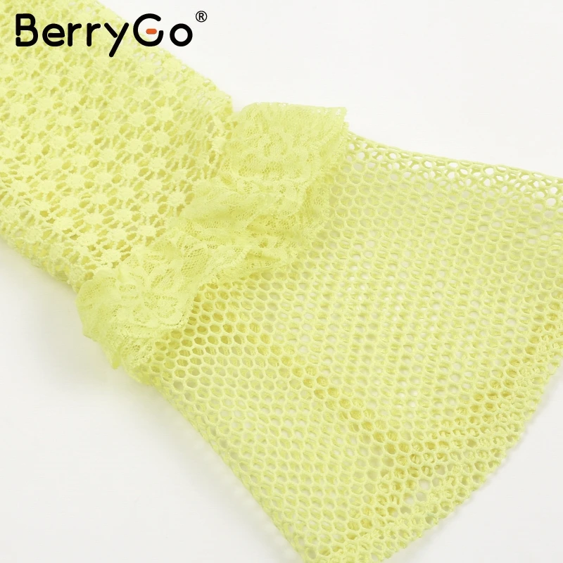 BerryGo с открытыми плечами кружевное платье оборками женское Открытое сексуальное