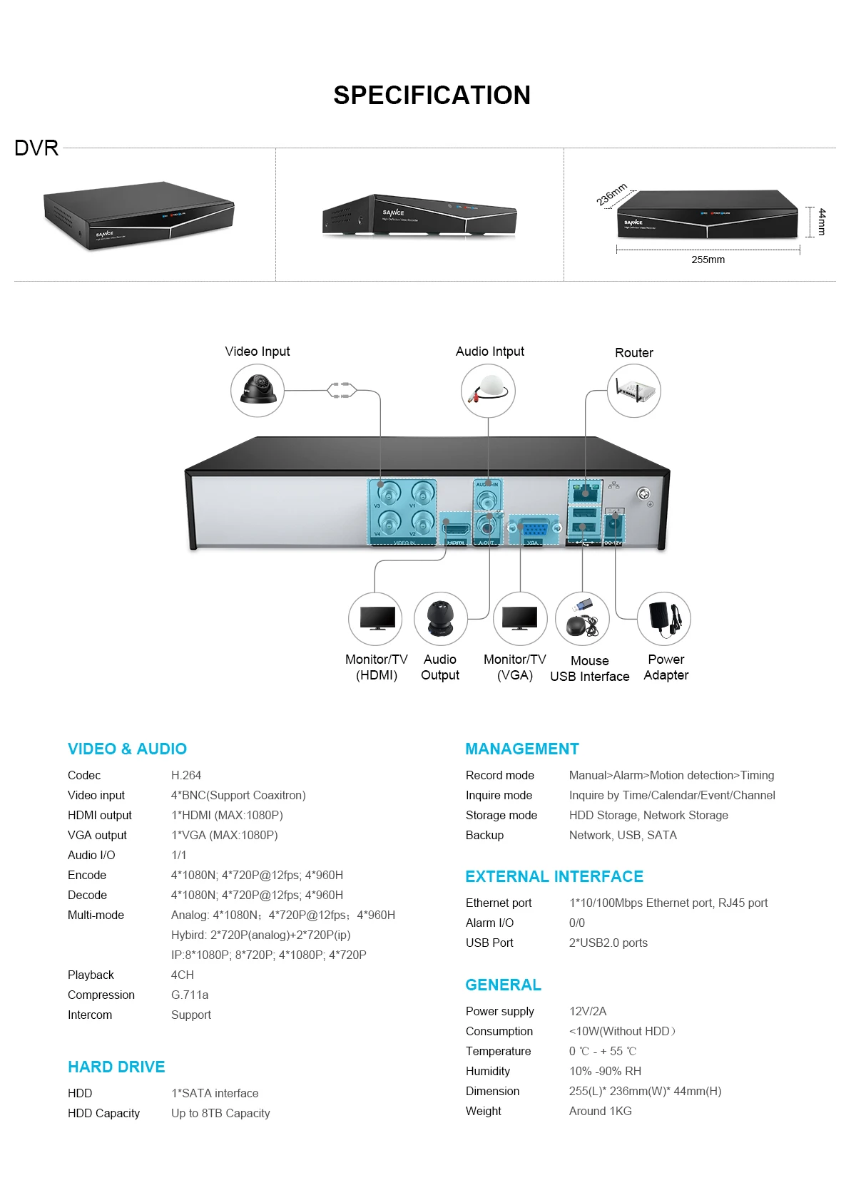 SANNCE 4CH CCTV система 720P DVR 2 шт 1.0MP IR Всепогодная наружная система камер домашней безопасности 8CH DVR комплект