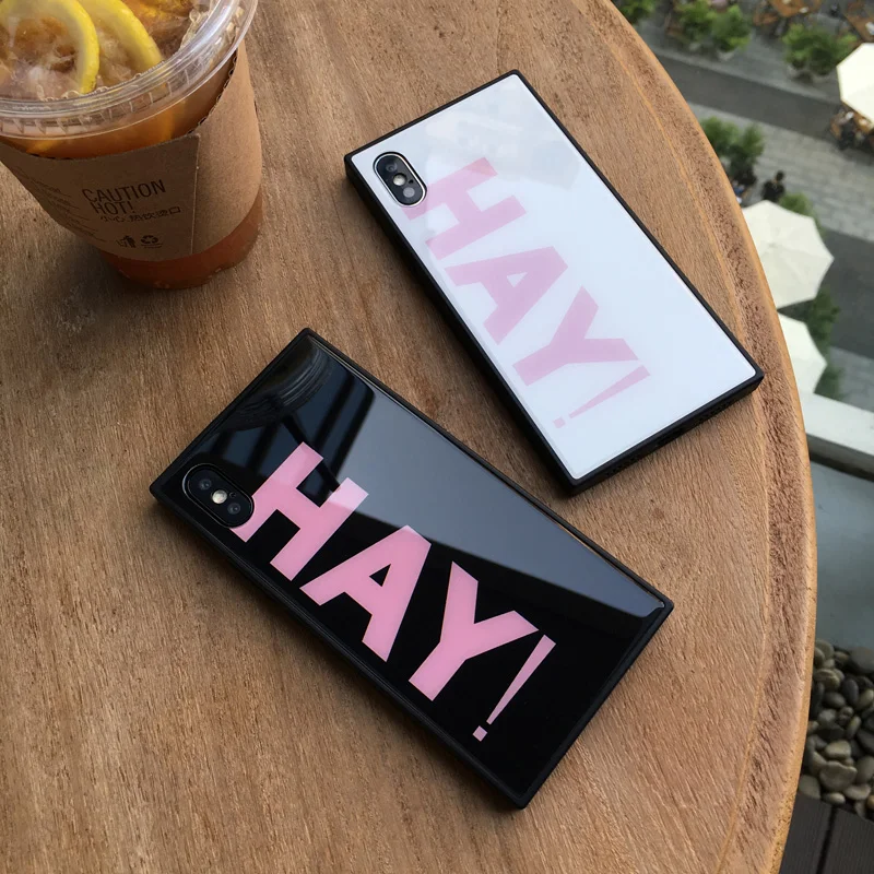 Для IPhone X 8 plus 7 6 6s квадратное закаленное стекло чехол для телефона сено письмо
