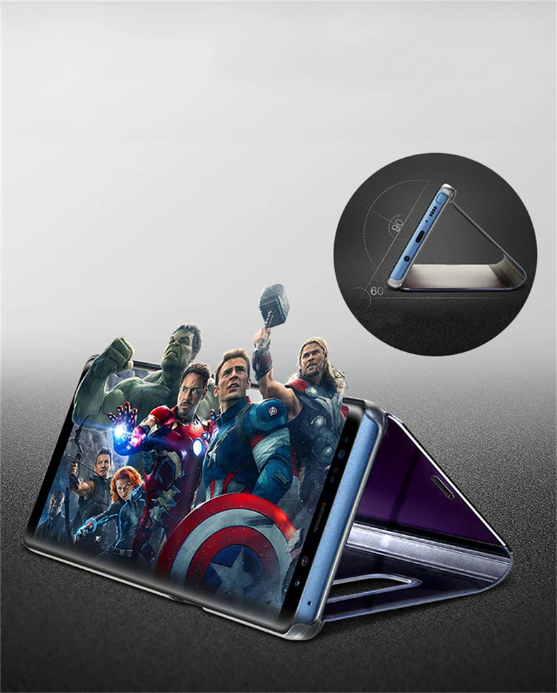 Стенд флип-чехол с зеркалом для на samsung Galaxy J3 J4 J6 J7 J8 A6 A8 S7 край S8 S9 Plus Note 9 кожаный чехол-подставка для телефона чехол с крышкой