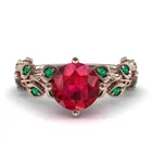 Женское кольцо со стразами, модное красное кольцо с большими кристаллами и волнистыми листвами для коктейлей на свадьбу, ретро украшения на палец