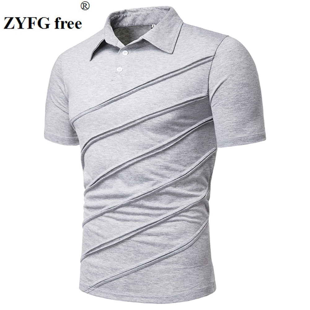 ZYFG free men Polo pleated turn-down collar short-sleeved polo shirt breathable business gentleman male tops | Мужская одежда