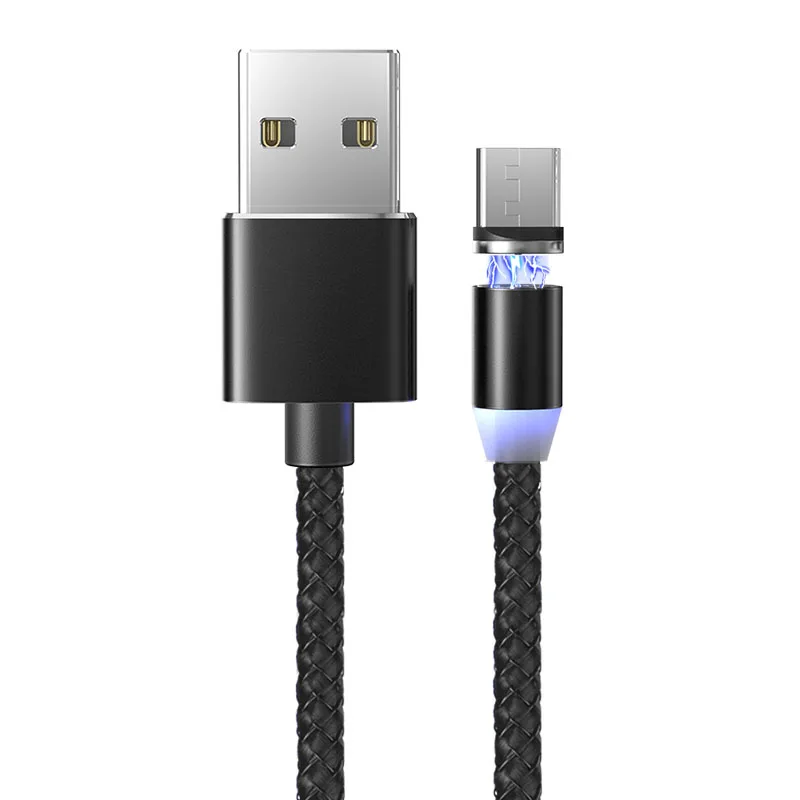 Black Micro Cable Suhach 1 м 2 м светодиодный магнитный USB кабель для iPhone Xs Max 8 7 6 и usb type-C кабель и Micro USB кабель для samsung Xiaomi LG USB C - Цвет: Black Micro Cable