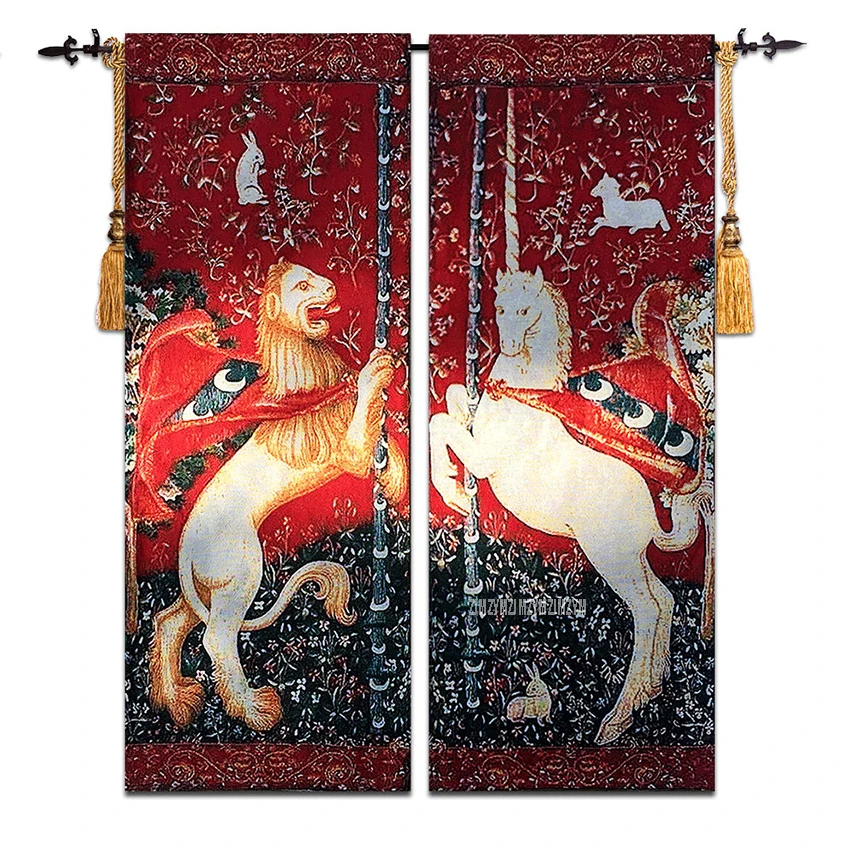 

37*98cm Lion And Unicorn A Pair Belgium Art Wall Tapestry Wall Hanging Moroccan Cloth Carpet Hotel Home Wall Art