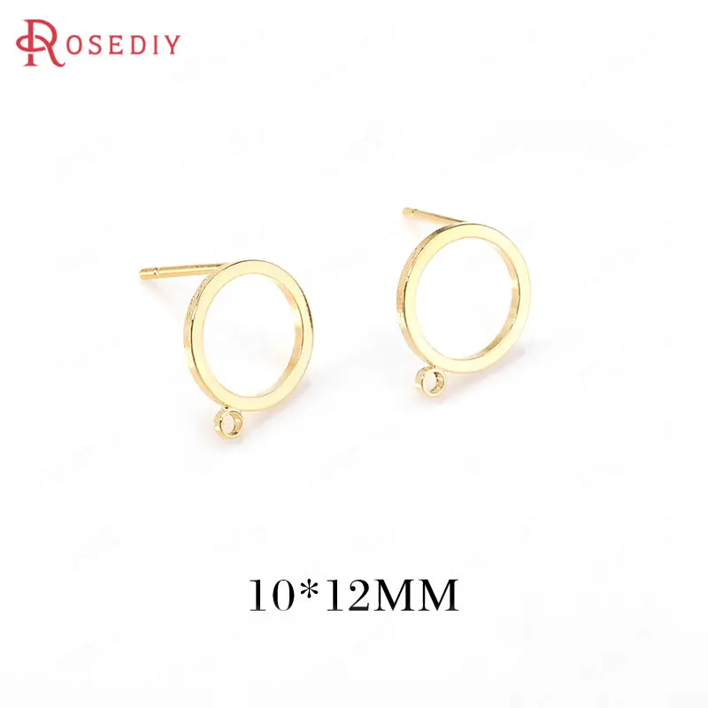 24K Gold Color 10 шт. 10*12 мм 24K золото цвет латунь Висячие отверстия Круглый Круг Шпильки Серьги Шпильки Высокое качество Diy ювелирных изделий Аксессуары - Цвет: 24K Gold Color