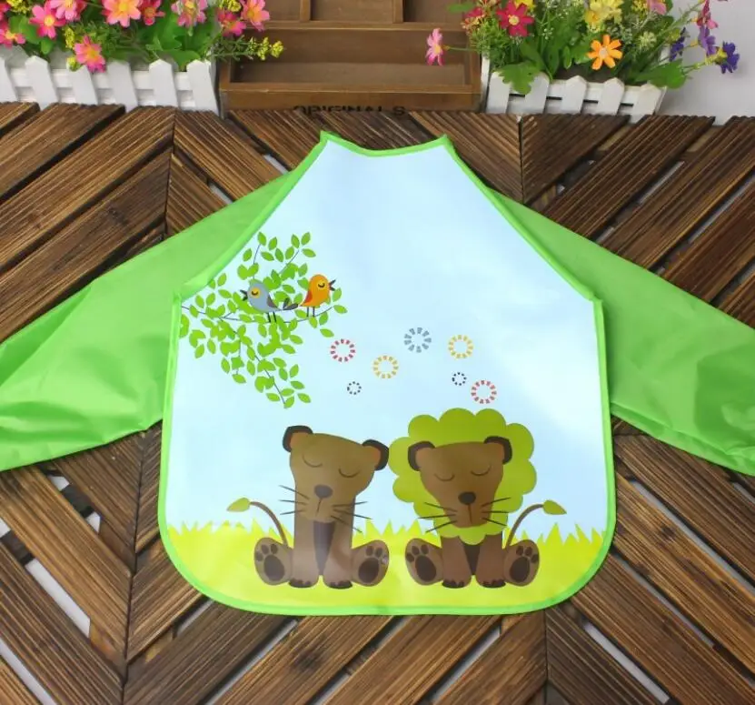 green lion Детские нагрудники с длинными рукавами и рисунками животных; Детский комбинезон; одежда для кормления; мягкая водонепроницаемая одежда для малышей - Цвет: green lion