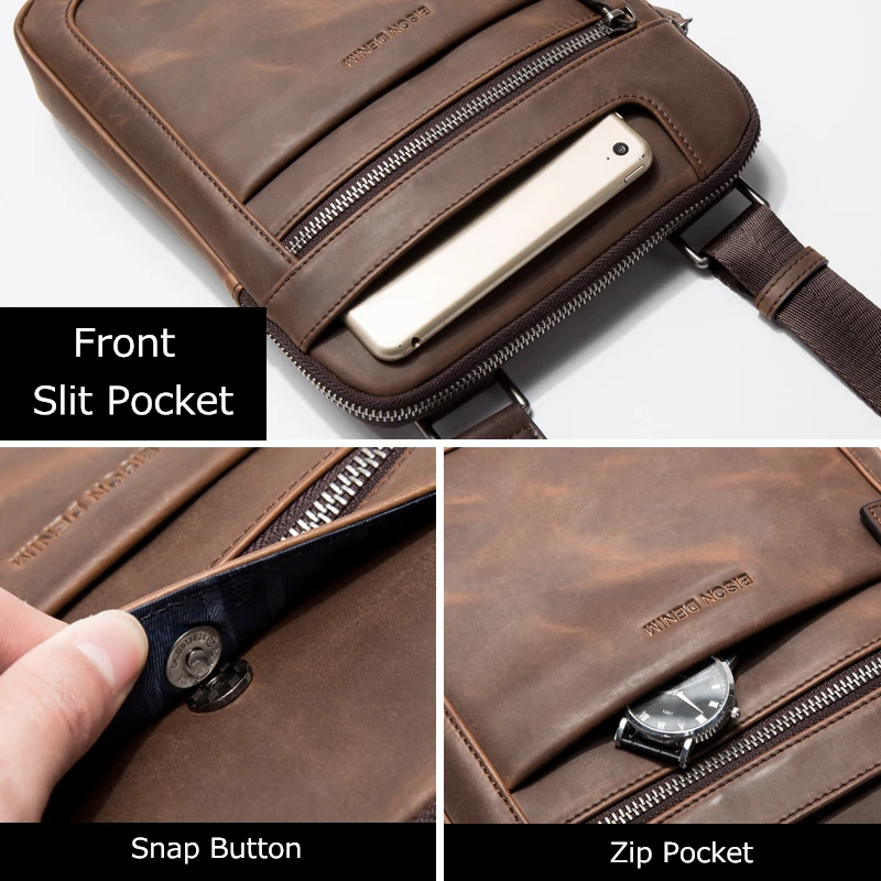 Мужская сумка Кроссбоди BISON DENIM из натуральной кожи деловая через плечо для iPad W2926|