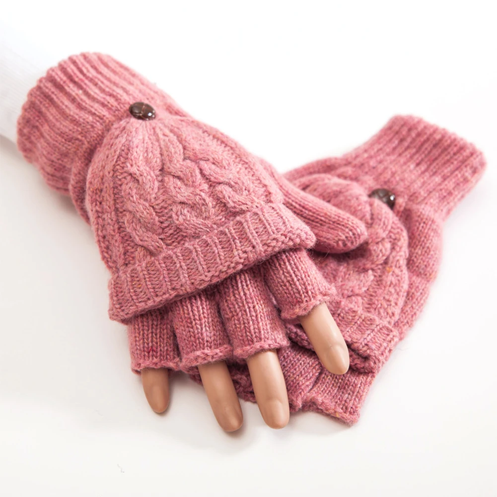 Dusty Pink Женские вязаные теплые перчатки из искусственной шерсти, Осень-зима, утепленные перчатки с откидным верхом, теплые перчатки для рук, мягкие митенки, 1 пара - Цвет: Dusty Pink