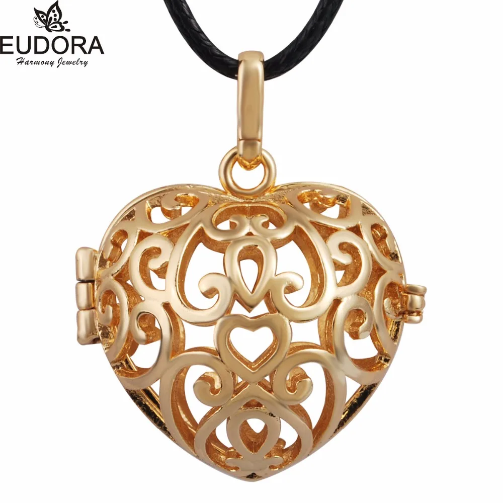 

5PCS/lot Eudora Gold-Color Lovely Heart Locket Pendant fit 18mm Chime Ball Locekt Cage Pendant Jewelry Gift Wholesales