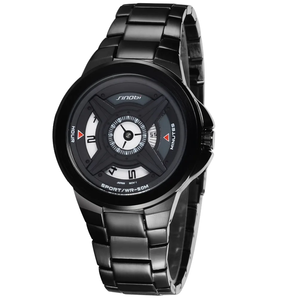 Sinobi модный бренд черные мужчины кварцевые часы военная армия нержавеющей стали