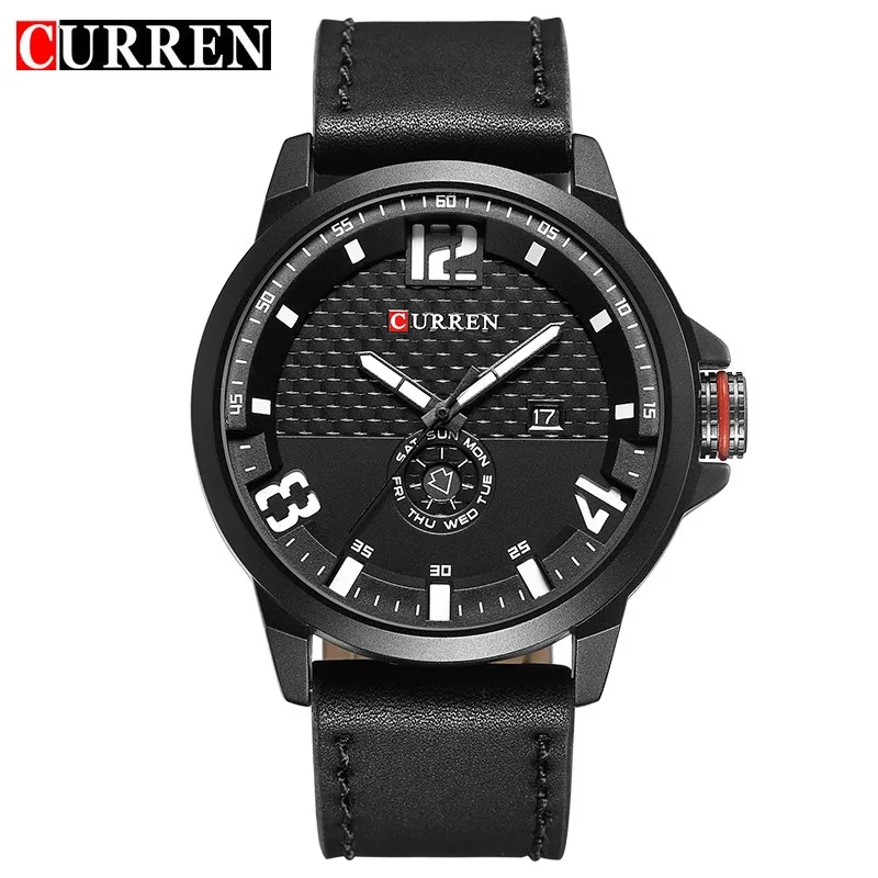 CURREN брендовые Топ Новые модные повседневные Кварцевые черные наручные часы мужские кожаные relojes кожаный ремешок круглые кварцевые 8253